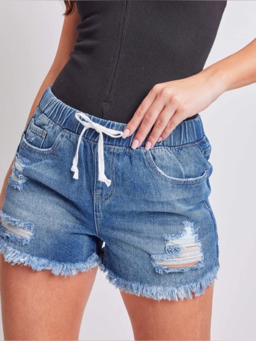 YMI Blue Distressed Denim Shorts with Drawstring 3X